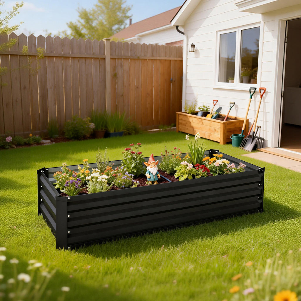 Jardinière rectangulaire potager de jardin en acier galvanisé bordure de sécurité et fond ouvert 150x70x30cm gris foncé