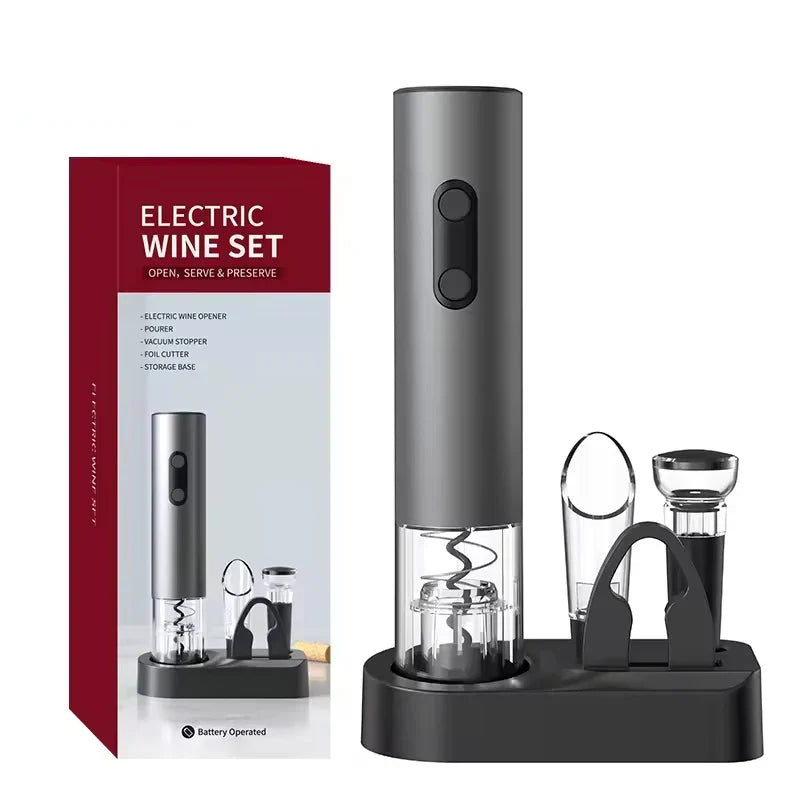 Smart Kitchen Accessories 4-in-1 Electric Wine Opener Gift Set Black