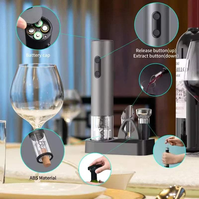 Smart Kitchen Accessories 4-in-1 Electric Wine Opener Gift Set Black