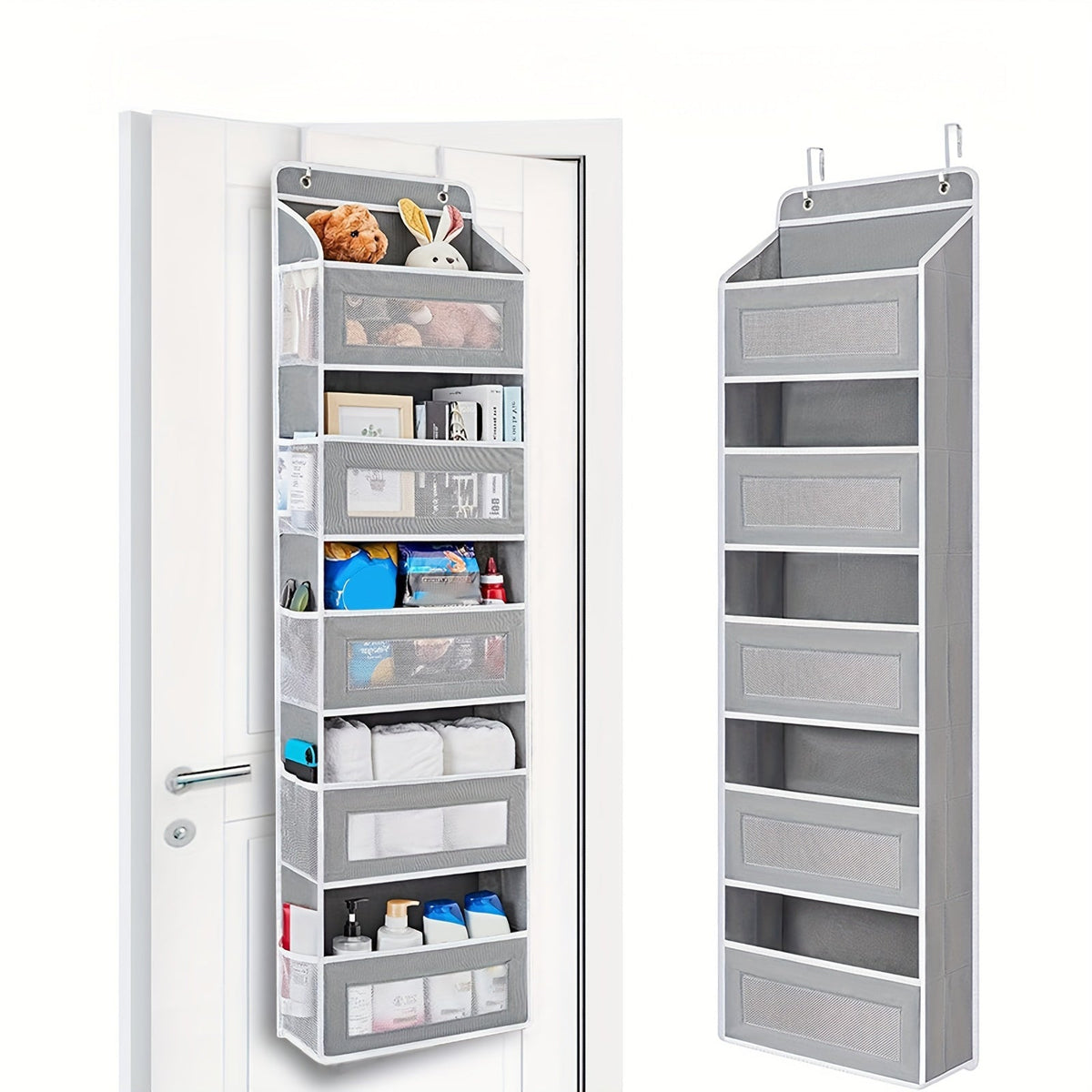 3-Layer Over-the-Door Storage Rack Gray
