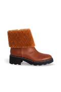 Andira Brown Leather Ankle Boots – Shearling Collar, 5cm Block Heel