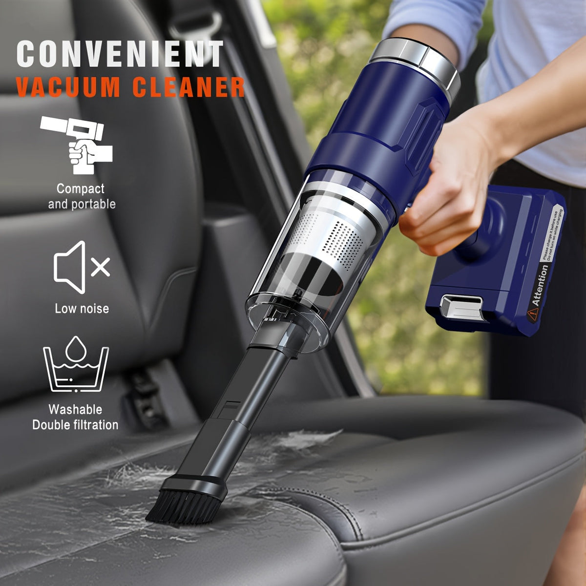 Cordless Portable Vacuum Cleaner with Crevice Tool
