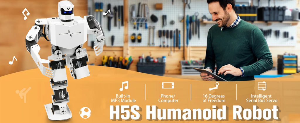 Hiwonder H5S 16DOF Humanoid Robot Singing & Dancing, Educational Programmable Bionic Robot Assembled