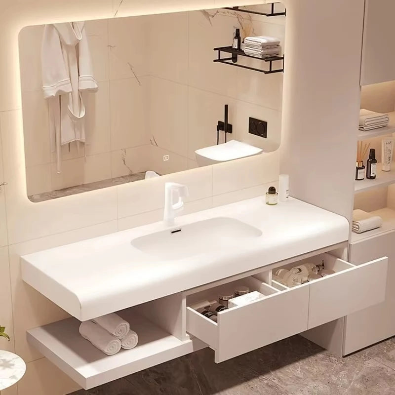 Bathroom Furniture Floating Basin Bathroom Cabinet Wall Light Modern Sink Cabinet Storage Mirror Armario De Banheiro Home