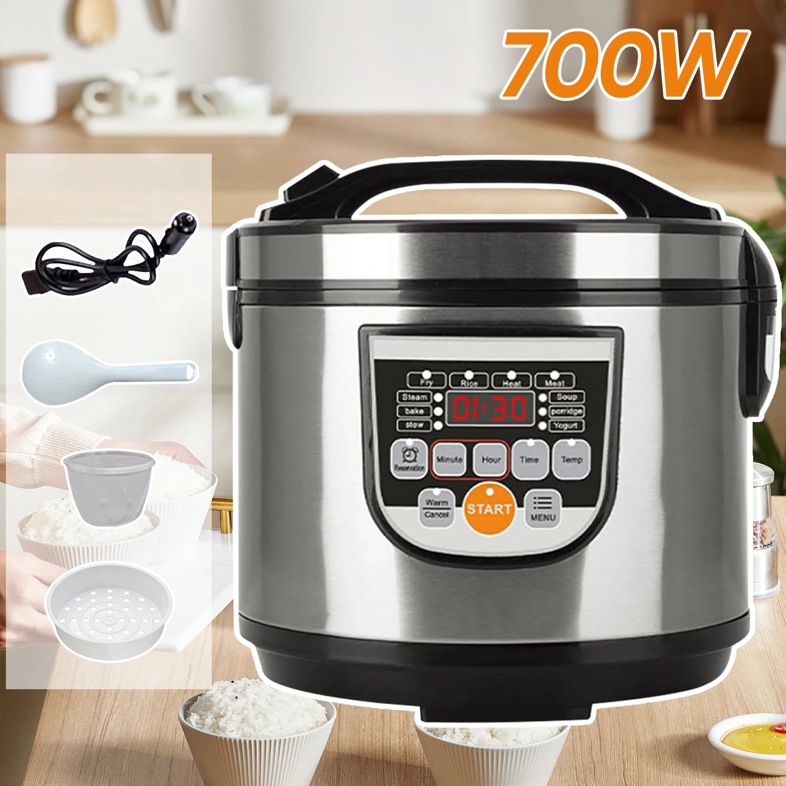 OWJHE 220V 5L 700W cuiseur à riz de voiture et de maison, pour voiture et camion, cuiseur électrique pour 3-8 personnes