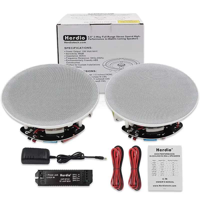 Herdio 2PCS 6.5 Inch Home Audio 300W Ceiling Bluetooth Speaker Home Recessed Speaker System For Indoor Kitchen Bedroom Bathroom