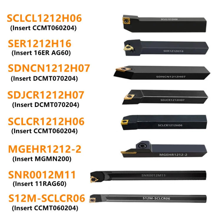 8Sets of 8MM 10MM 12MM 16MM CNC Lathe Turning Tool Holder Boring Bar with Applicable Inserts Wrenches Set for Turning Threading