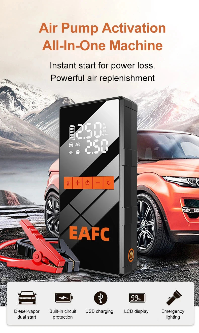 EAFC 150PSI Air Pump Car Battery Emergency Boosters 5000A Car Jump Starter Power Bank Portable Starting Device Car Starter