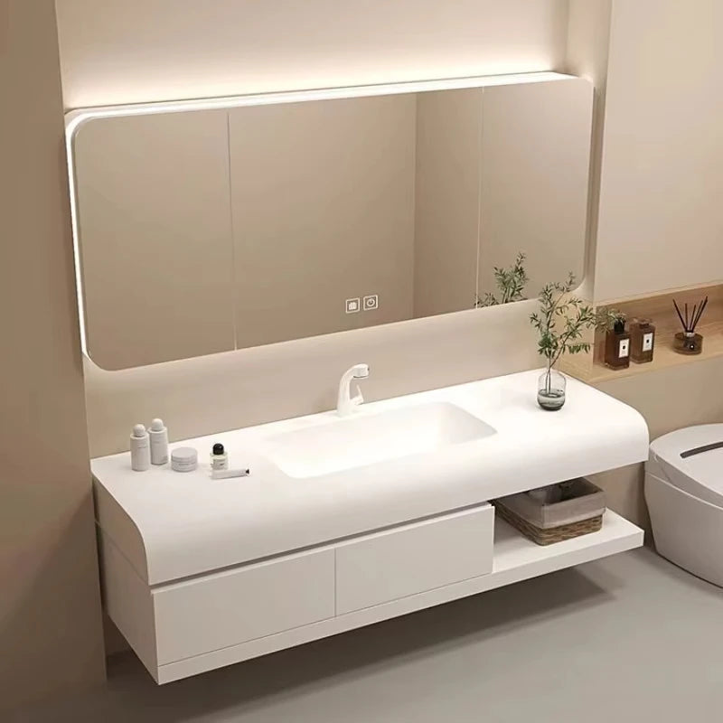 Bathroom Furniture Floating Basin Bathroom Cabinet Wall Light Modern Sink Cabinet Storage Mirror Armario De Banheiro Home