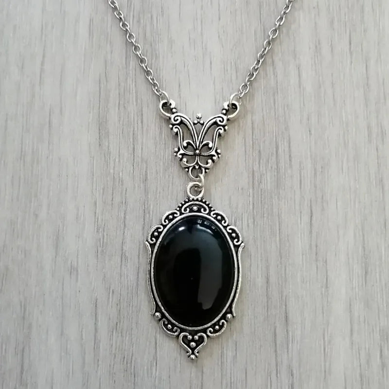 Gothic Black Crystal Charm Necklace Butterfly Necklace For Women Vampire Embossed Witch Jewelry Accessories Vintage Chokers