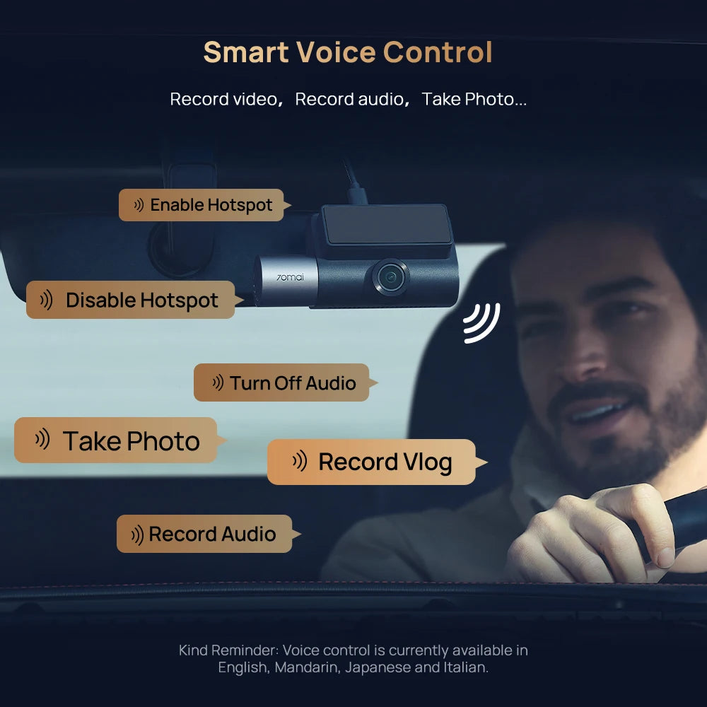 70mai T800 3-Channel HDR Car DVR Front 4K+Rear 4K/1080P+Interior 1080P Voice Control Super Capacitor GPS ADAS Support 4G Wifi 6