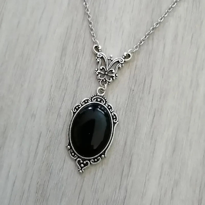 Gothic Black Crystal Charm Necklace Butterfly Necklace For Women Vampire Embossed Witch Jewelry Accessories Vintage Chokers