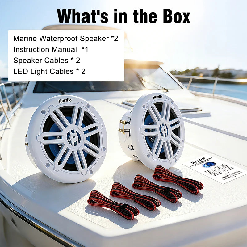 Herdio 8 Inch Marine Speaker 450W IP66 Waterproof Coaxial Audio with Blue LED Light for Boats, ATV UTV with UV Resistant White