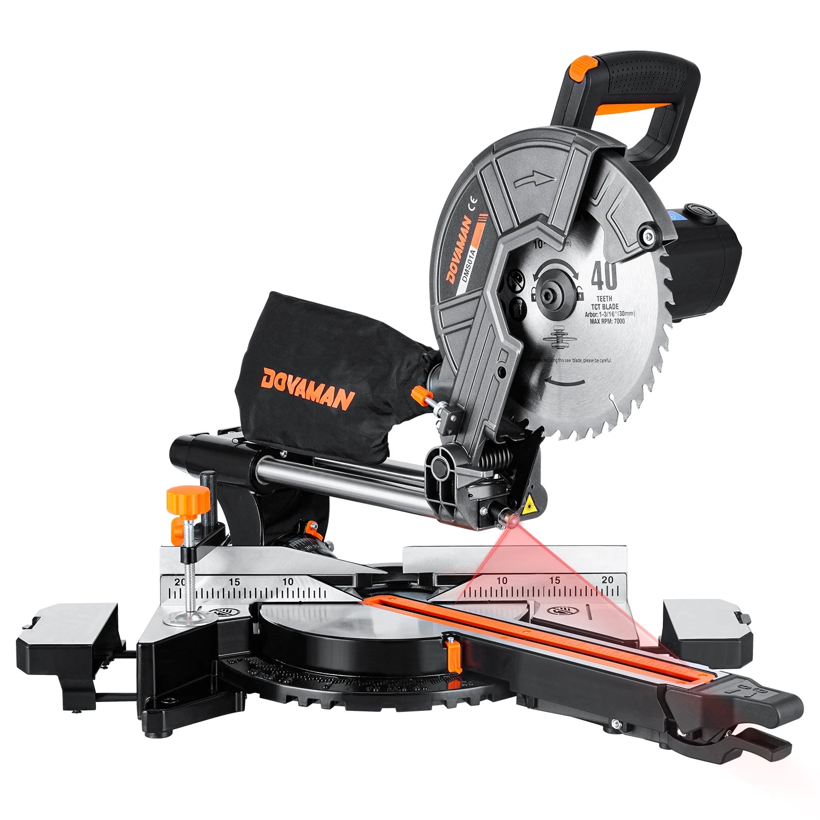 Scie à onglets coulissante DOVAMAN 340 mm, 3 lames TCT, à deux mains, biseau de 45° avec laser, 5000/3200 tr/min, 2000 W pour bois, PVC, métal