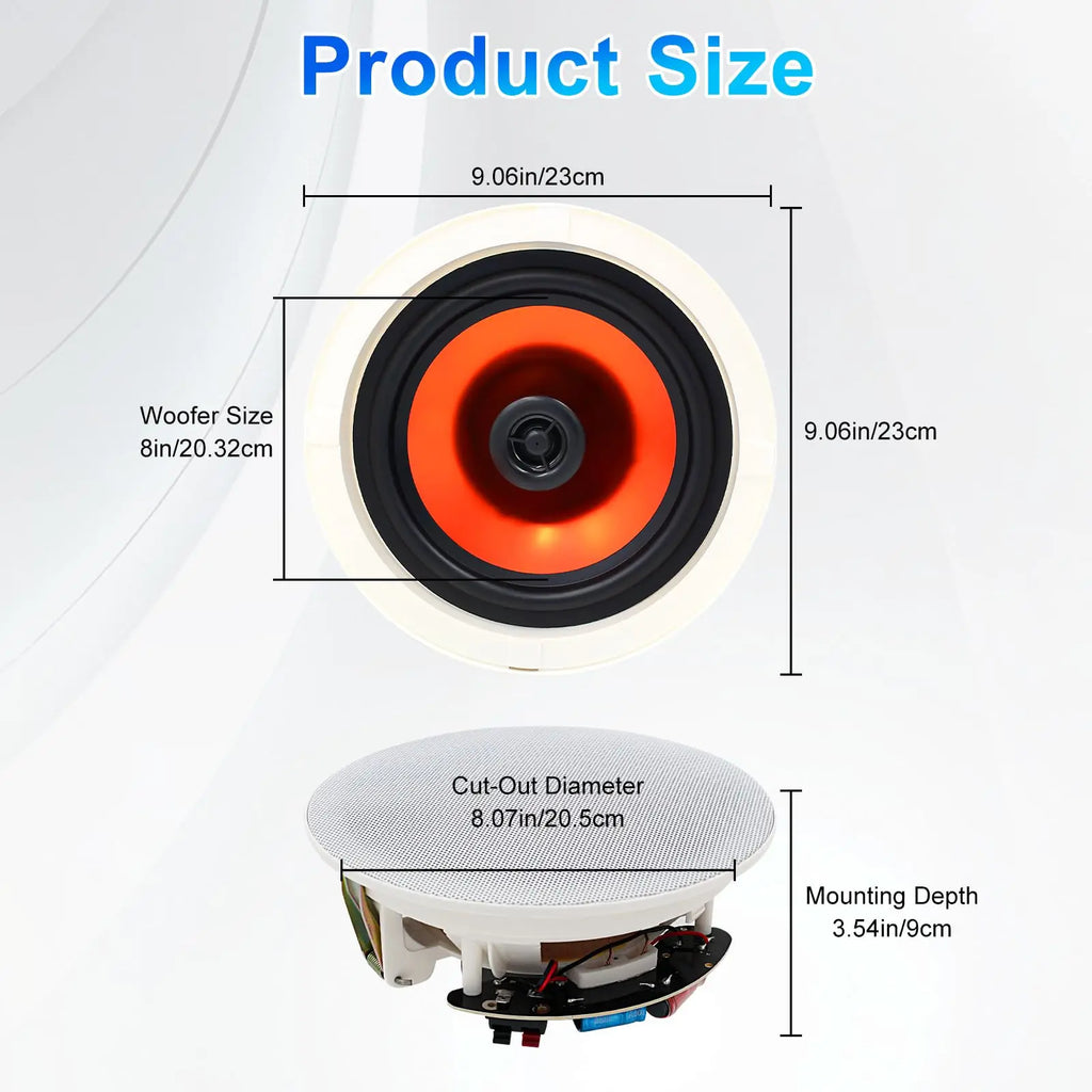 Herdio 8 Inch Ceiling Speakers 400 Watts Flush Mount Crisp Sound for Home Theater Living Room Office Covered Patio