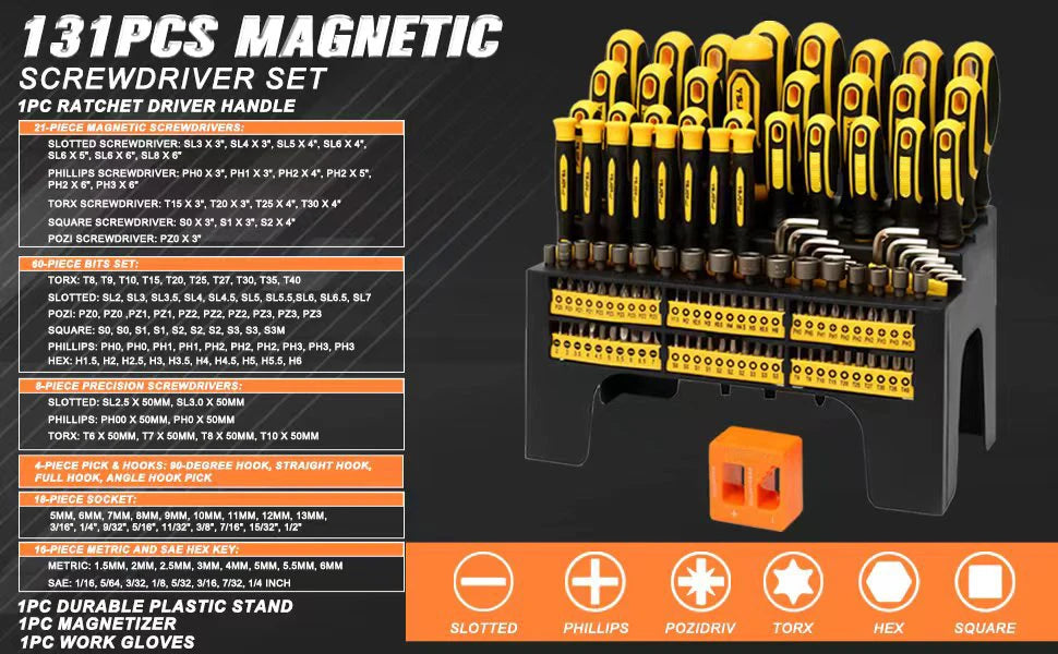 131Pcs Magnetic Screwdriver Set Repair Tool Precision Screwdriver Set Nut Driver And Bit Set Hex Wrench Kit With Storage Rack