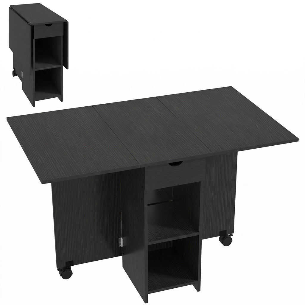 Table à Manger Pliante, Table de Cuisine Extensible pour 2 à 4 Personnes, 2 Abattants, 120 x 72 x 75 cm, Noir