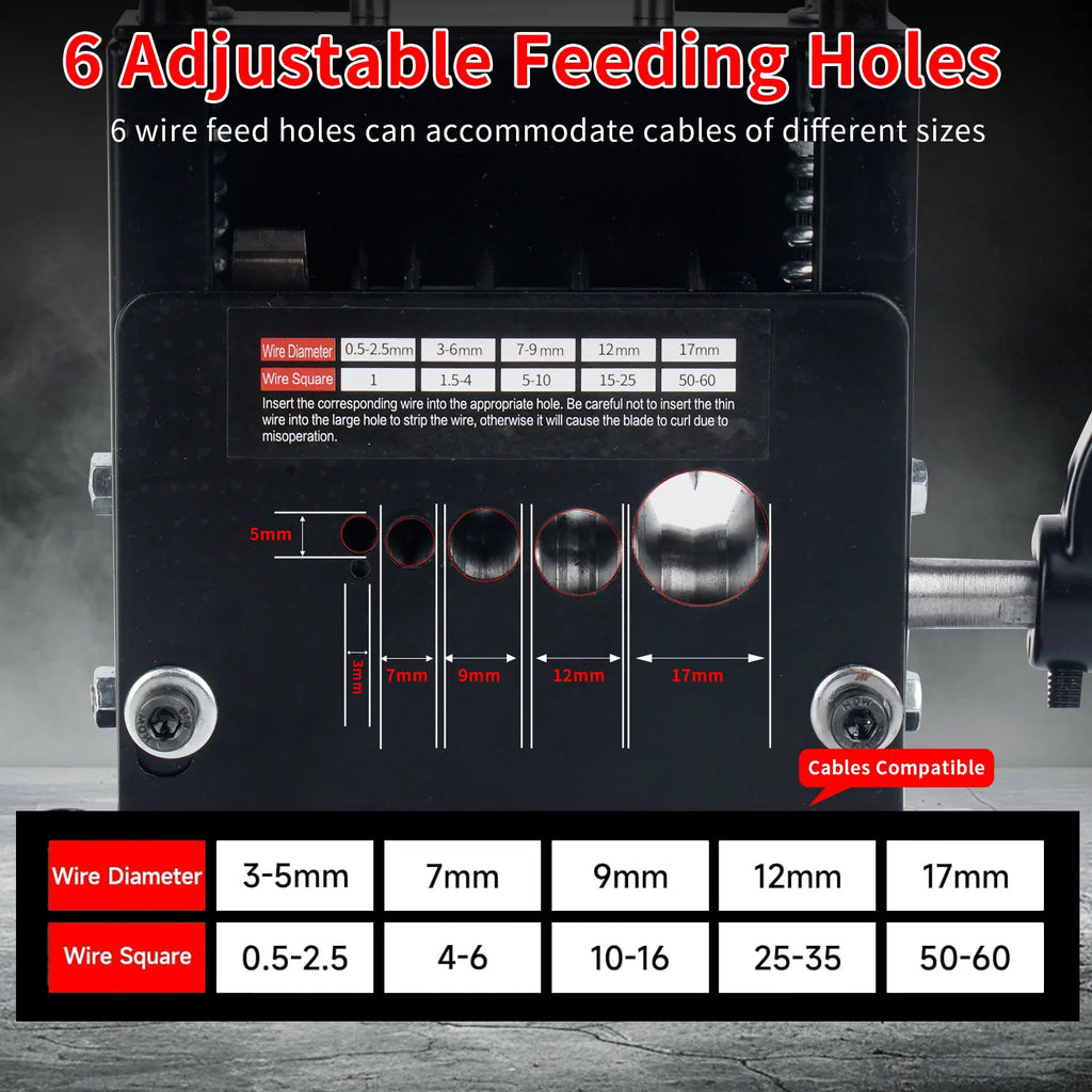 Wire Stripping Machine Manual&Drill Dual-Purpose 6 Channels 5 Blades Cable Stripper Tool for 3-17mm Scrap Copper Wire Recyclin