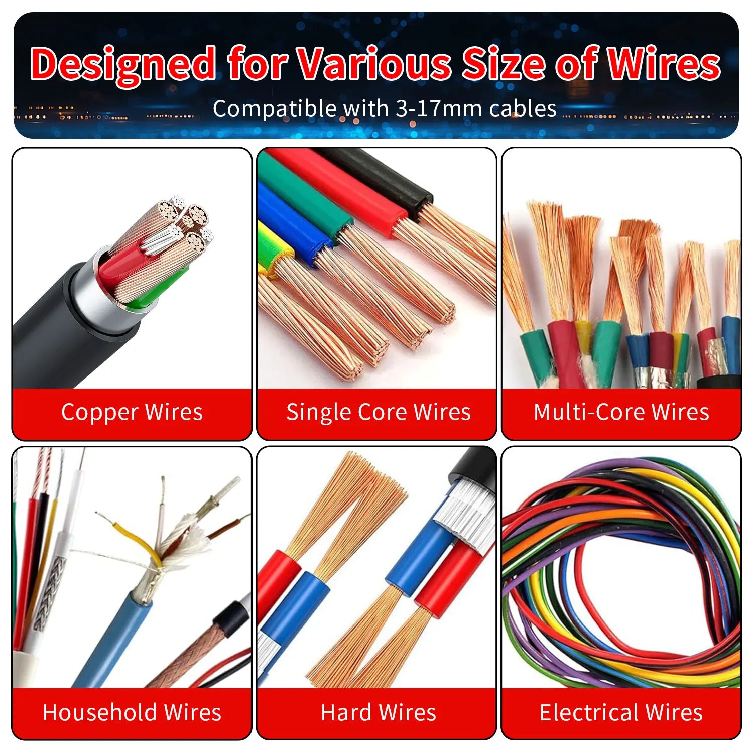 Wire Stripping Machine Manual&Drill Dual-Purpose 6 Channels 5 Blades Cable Stripper Tool for 3-17mm Scrap Copper Wire Recyclin