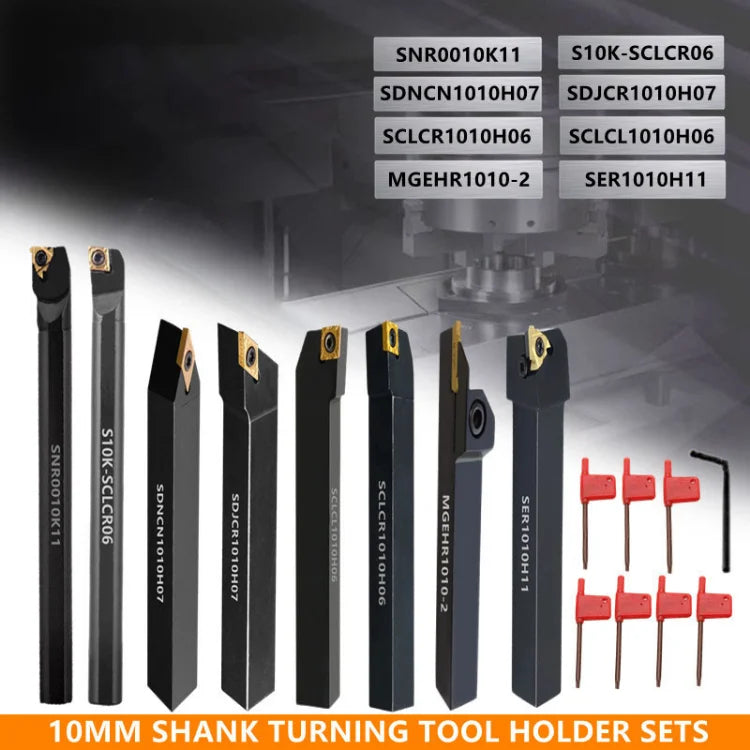 8Sets of 8MM 10MM 12MM 16MM CNC Lathe Turning Tool Holder Boring Bar with Applicable Inserts Wrenches Set for Turning Threading