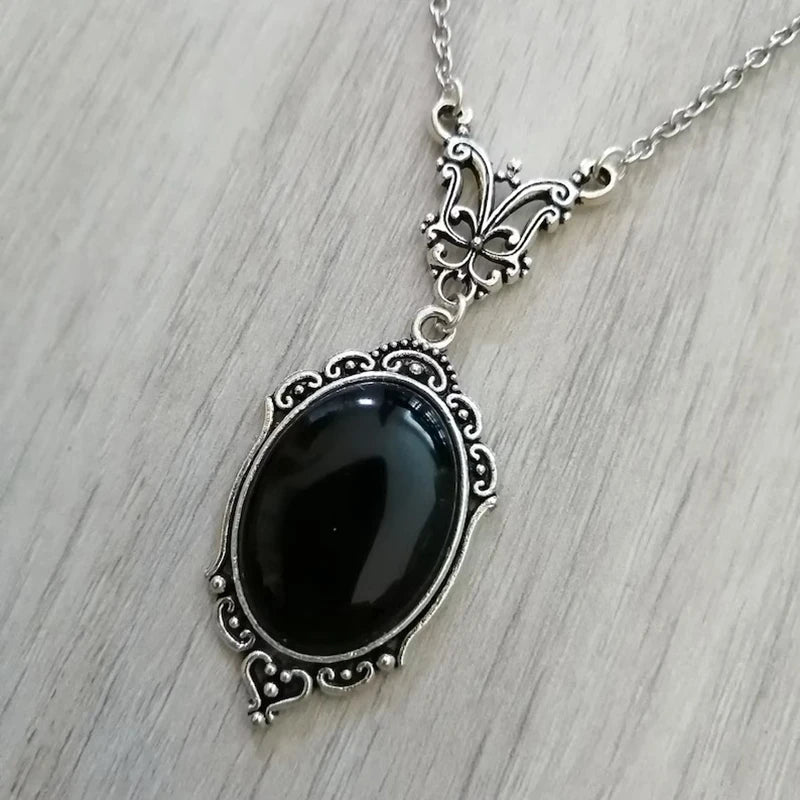Gothic Black Crystal Charm Necklace Butterfly Necklace For Women Vampire Embossed Witch Jewelry Accessories Vintage Chokers