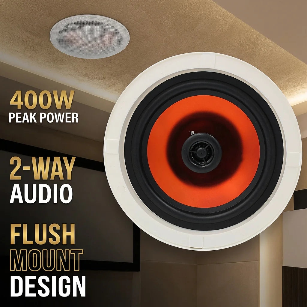 Herdio 8 Inch Ceiling Speakers 400 Watts Flush Mount Crisp Sound for Home Theater Living Room Office Covered Patio