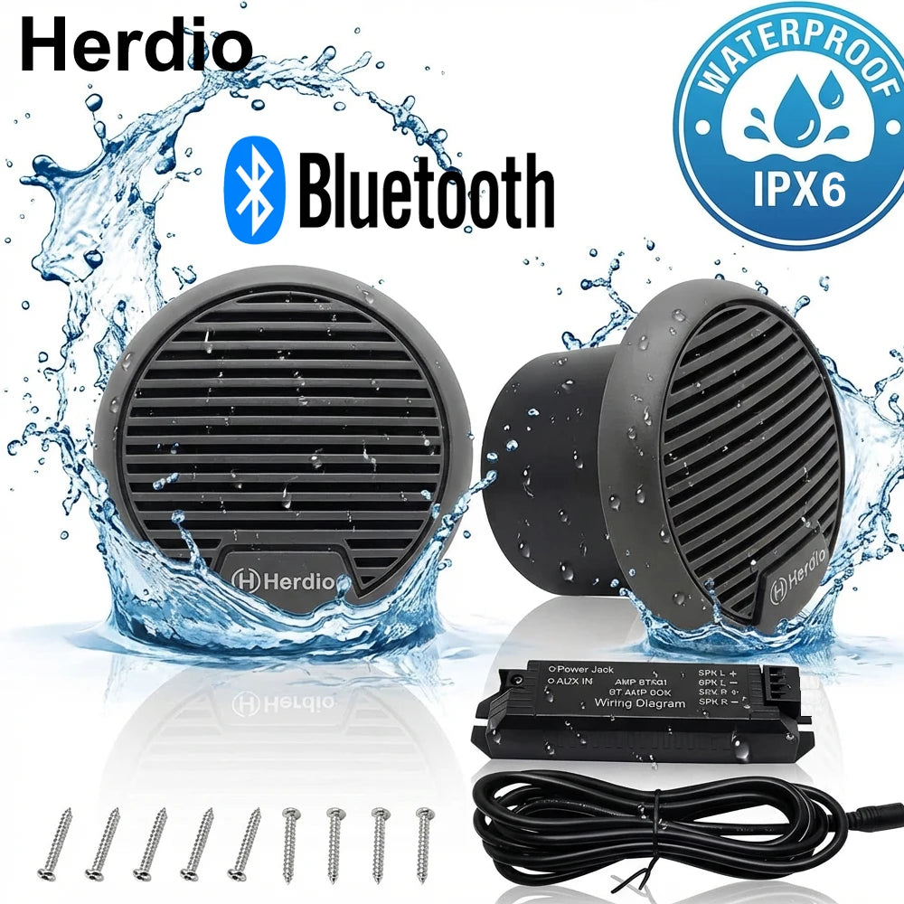 Herdio 160W Bathroom Speaker Bluetooth Audio Amplifier IPX6 Waterproof In-Wall Audio for System Kitchen Sauna Shower Spa Home