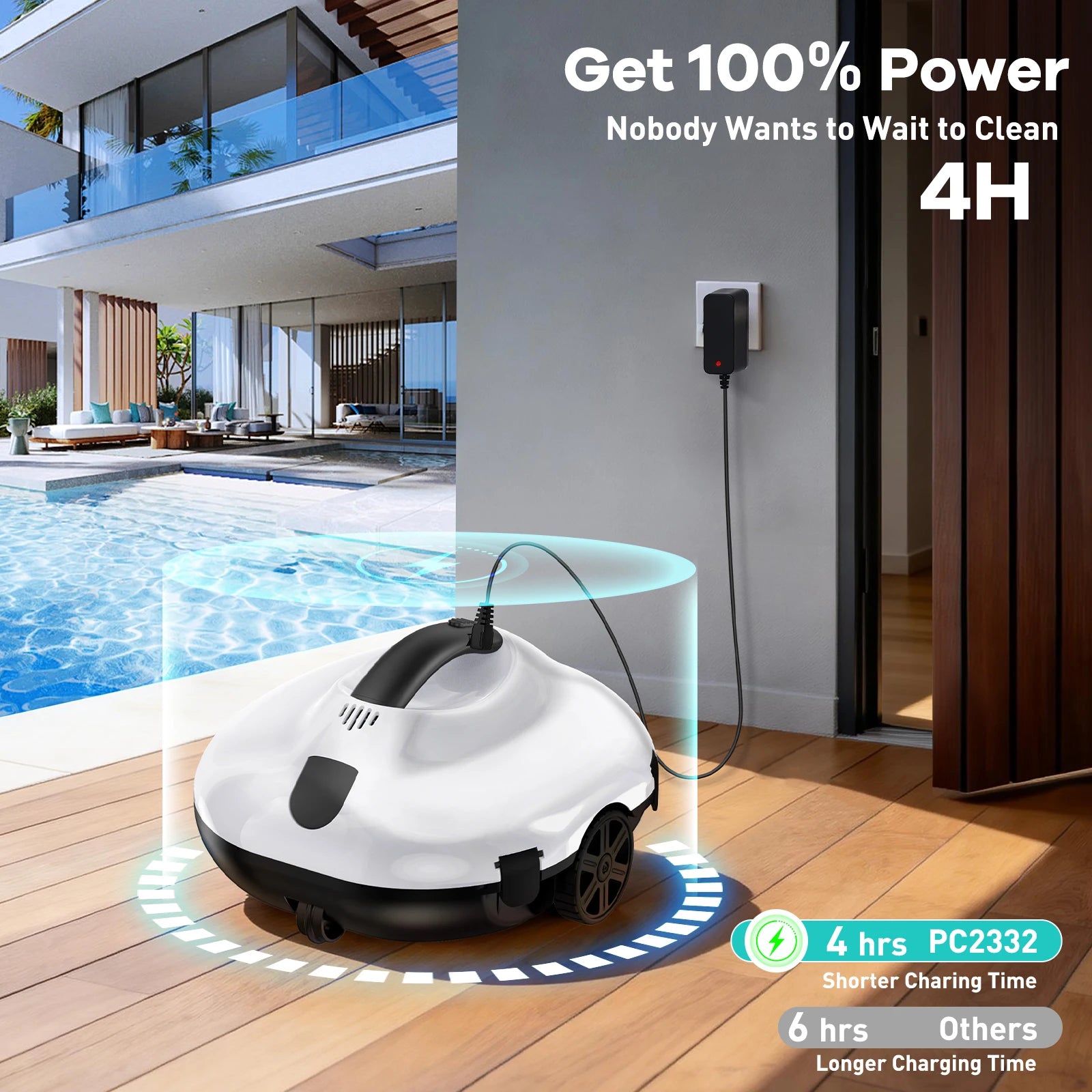 Blossom PC2322 Cordless Pool Robot Cleaner, 5000mAh Battery 120-130Min Runtime Smart Self-Parking Automatic Swimming Pool Vacuum