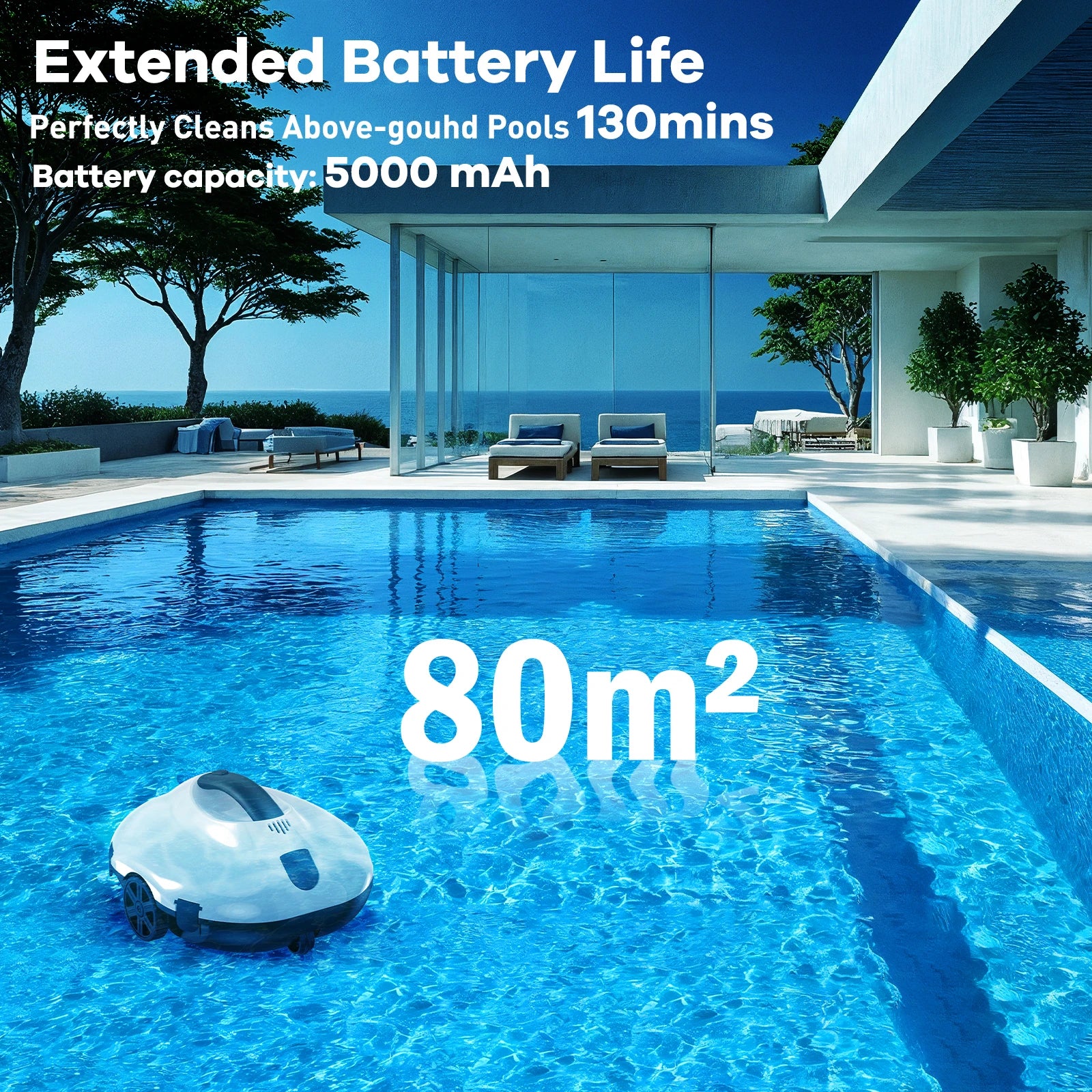 Blossom PC2322 Cordless Pool Robot Cleaner, 5000mAh Battery 120-130Min Runtime Smart Self-Parking Automatic Swimming Pool Vacuum