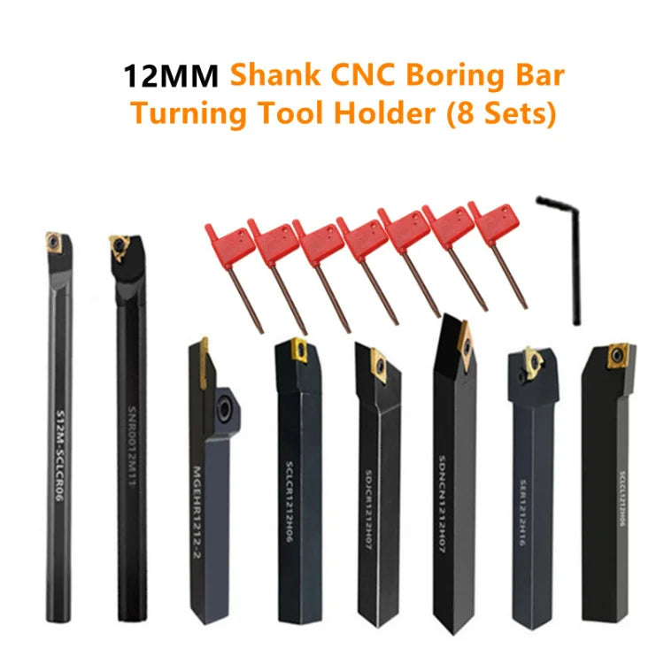 8Sets of 8MM 10MM 12MM 16MM CNC Lathe Turning Tool Holder Boring Bar with Applicable Inserts Wrenches Set for Turning Threading