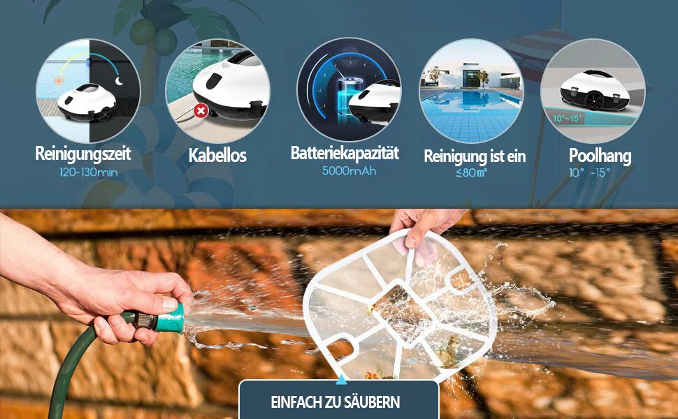 Blossom PC2322 Cordless Pool Robot Cleaner, 5000mAh Battery 120-130Min Runtime Smart Self-Parking Automatic Swimming Pool Vacuum