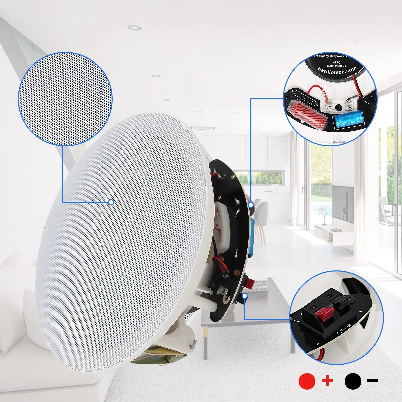 Herdio 8 Inch Ceiling Speakers 400 Watts Flush Mount Crisp Sound for Home Theater Living Room Office Covered Patio