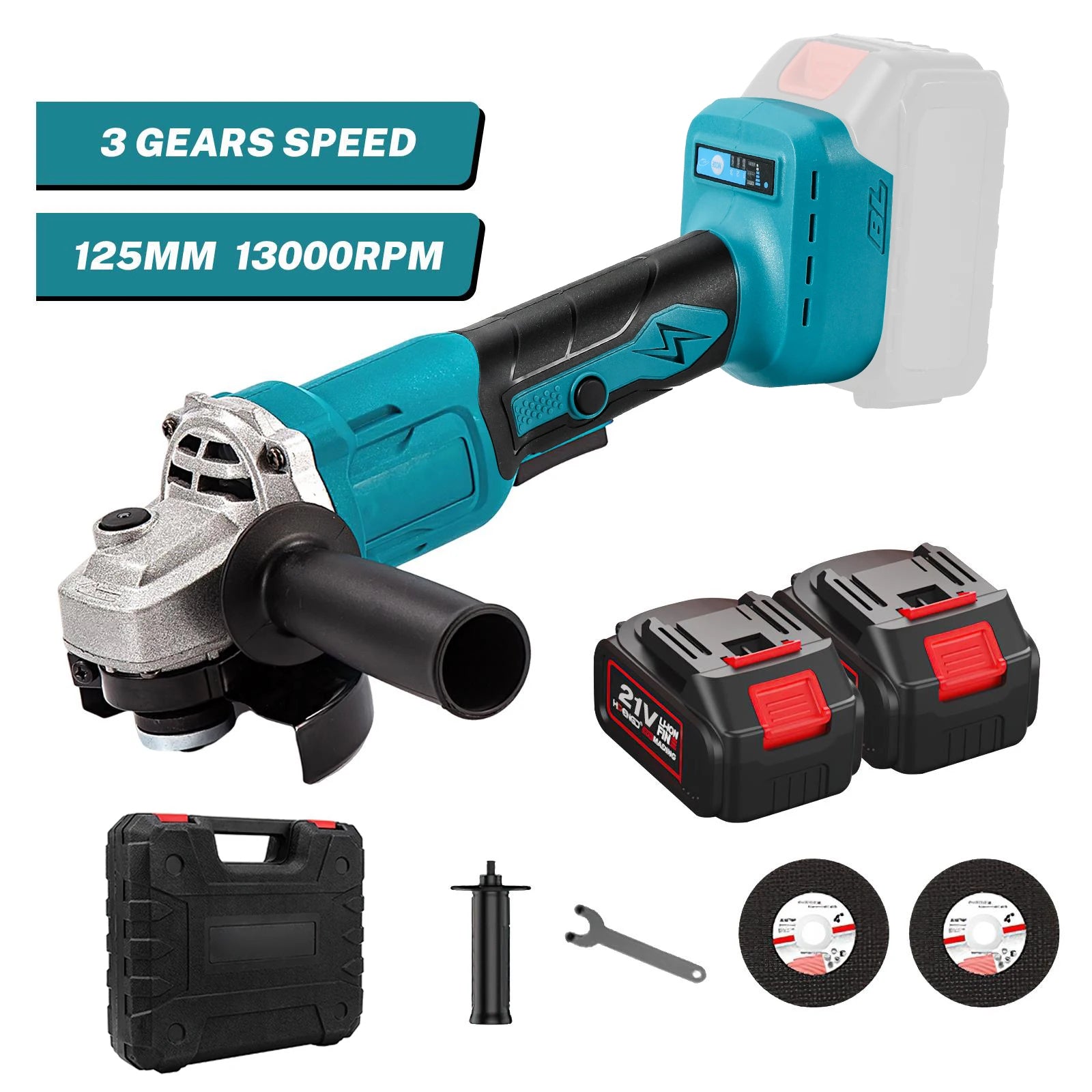 21V 125mm brushless angle grinder 3-speed cordless grinder cutting woodworking electric tool suitable For Makita 21V battery