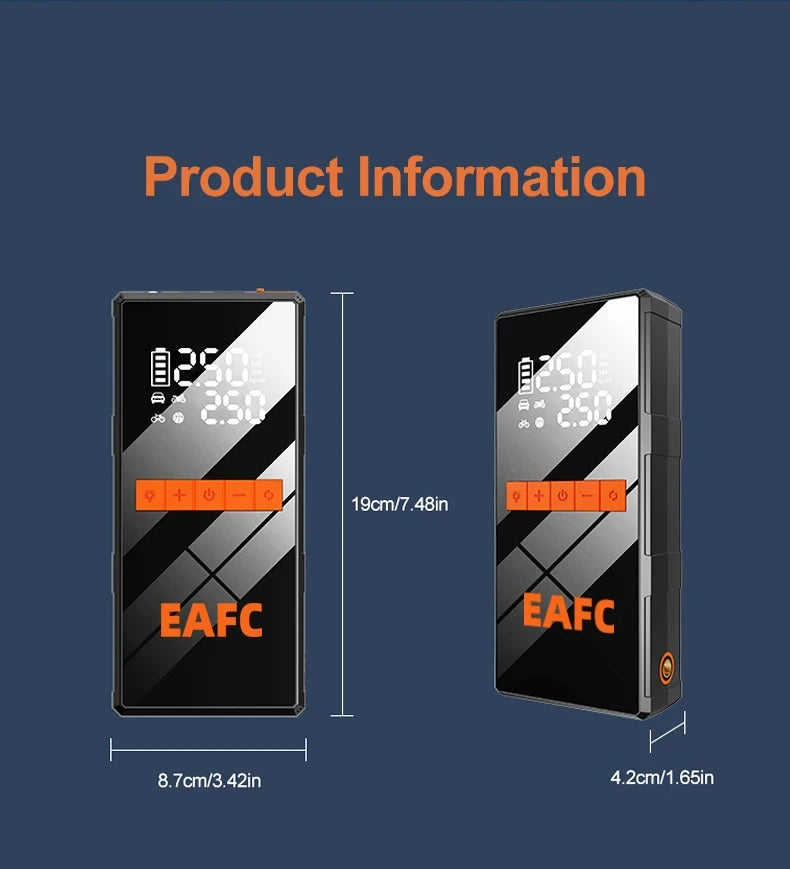 EAFC 150PSI Air Pump Car Battery Emergency Boosters 5000A Car Jump Starter Power Bank Portable Starting Device Car Starter