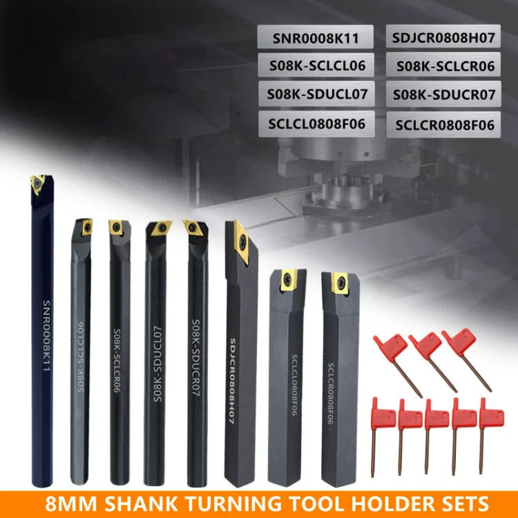 8Sets of 8MM 10MM 12MM 16MM CNC Lathe Turning Tool Holder Boring Bar with Applicable Inserts Wrenches Set for Turning Threading