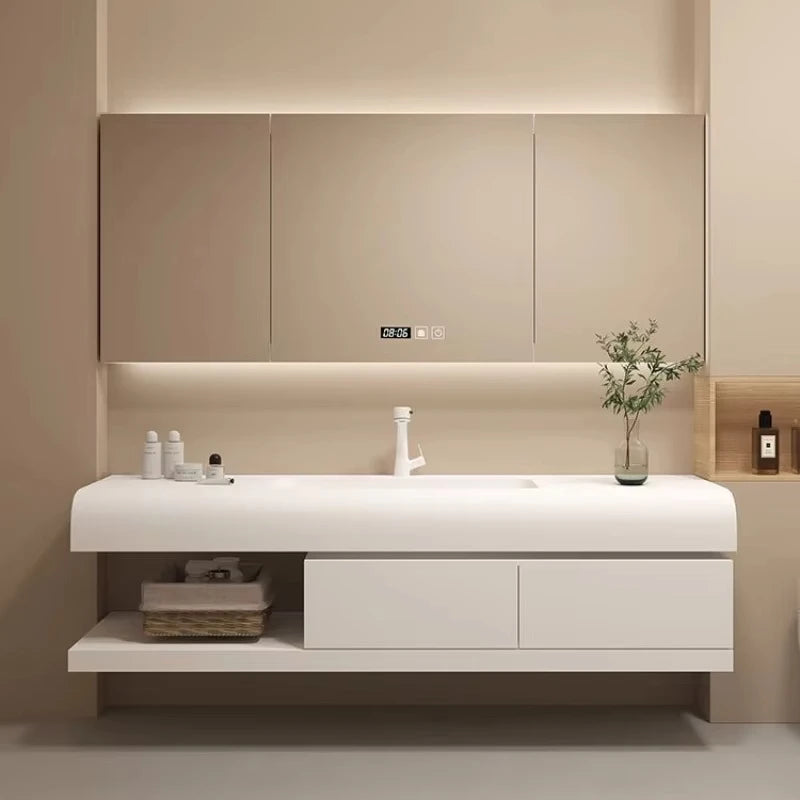 Bathroom Furniture Floating Basin Bathroom Cabinet Wall Light Modern Sink Cabinet Storage Mirror Armario De Banheiro Home