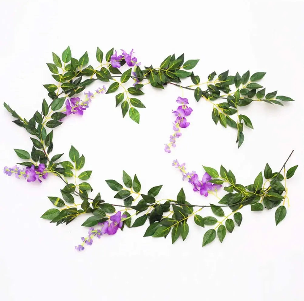 2m Artificial Flowers Silk Wisteria Garland Vine Rattan Silk Hanging Flower for Home Garden Outdoor Wedding Arch Floral Decor