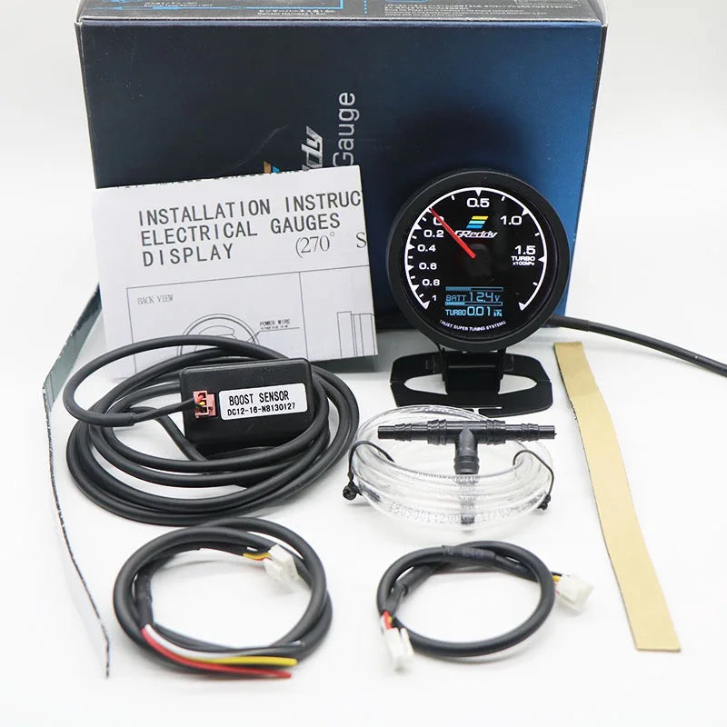 GReddi Boost Gauge Water Temp 7 Colors LCD Display Turbo Oil Pressure RPM Tachometer Racing Meter 62mm 2.5 Inch With Sensor