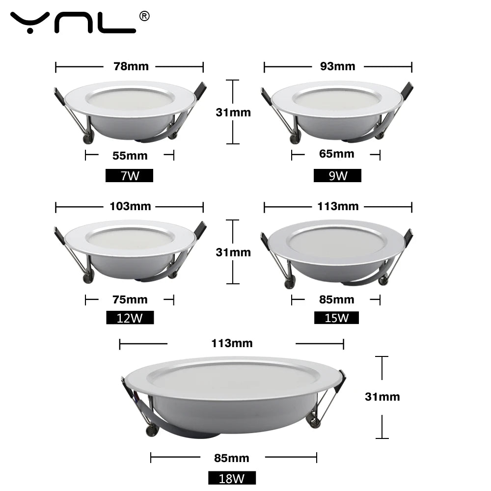 Lot de 10 Spots LED Encastrables Ronds AC 220V 7W 9W 12W 15W 18W Étanche Lumière Encastrée Spot LED de Cuisine