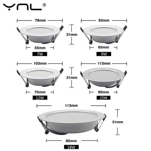 Lot de 10 Spots LED Encastrables Ronds AC 220V 7W 9W 12W 15W 18W Étanche Lumière Encastrée Spot LED de Cuisine