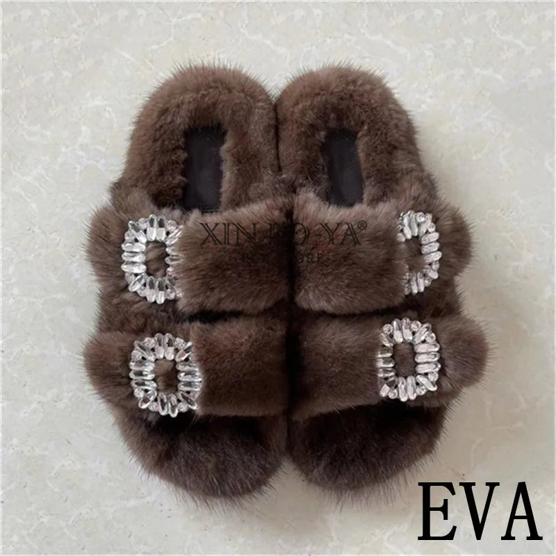Summer 100% Mink Fur Slippers High-End Luxury Customization 2024 Women's Shoes Flat Fashion Flat Heel Luxury Fluffy Sandals