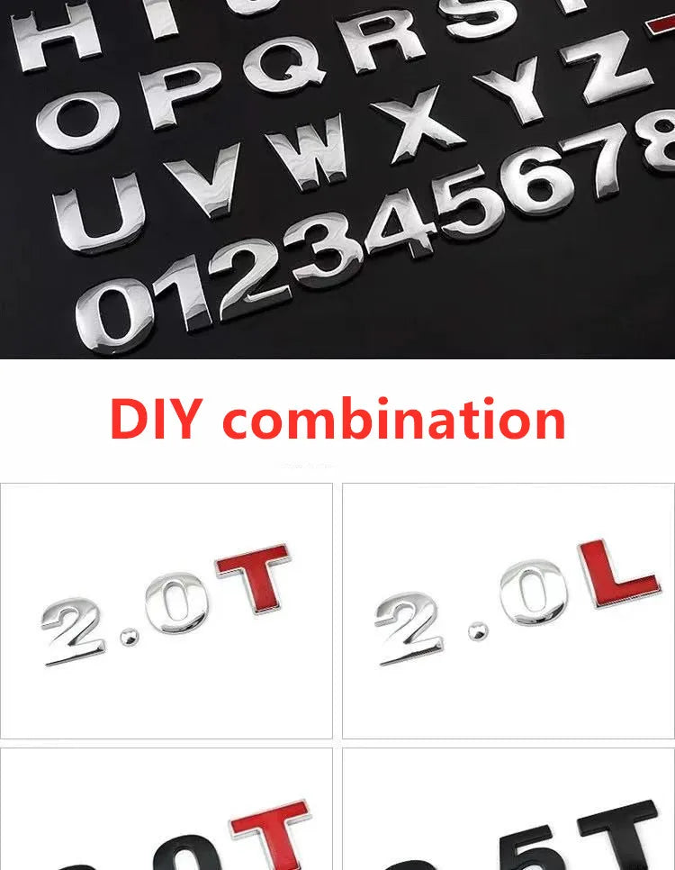 3D Metal 45mm 25mm Car Letters Alphabet Emblem Numbers Chrome Labeling Car Sticker Trunk Logo Letters Emblem For Hyundai Toyota