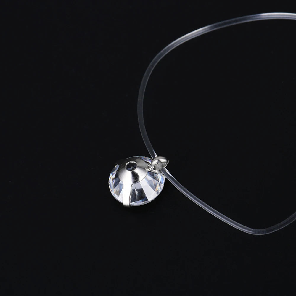 2024 New Female Transparent Fishing Line Necklace Silver Color Invisible Chain Necklace Women Rhinestone Choker Necklace