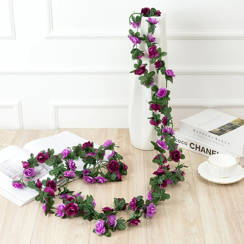 1pc 2m Rose Artificial Flower Garland White for Wedding Home Decoration Spring Autumn Garden Arch Decor DIY Fake Flowers Vine