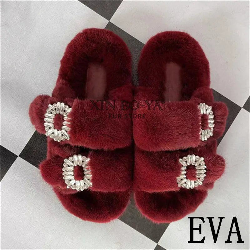 Summer 100% Mink Fur Slippers High-End Luxury Customization 2024 Women's Shoes Flat Fashion Flat Heel Luxury Fluffy Sandals