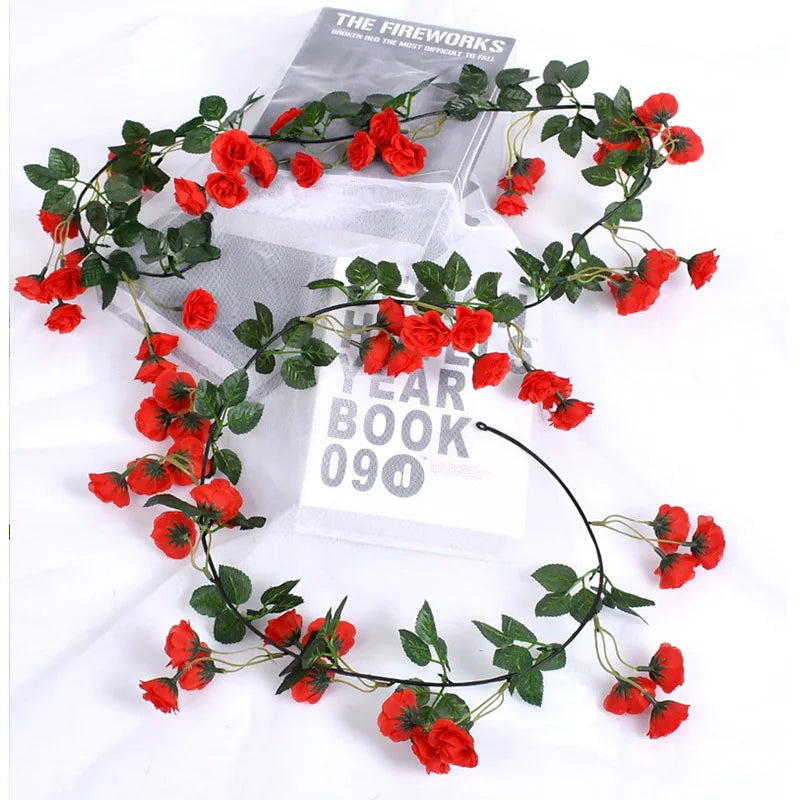 1pc 2m Rose Artificial Flower Garland White for Wedding Home Decoration Spring Autumn Garden Arch Decor DIY Fake Flowers Vine
