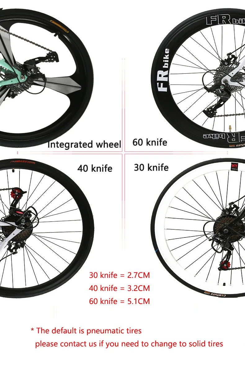 Road Bike 48cm Carbon Steel Muscle Frame 40 Knife Wheel Road Bicycle 21 Speed Double Disc Brake Racing Bike Adult Variable Speed