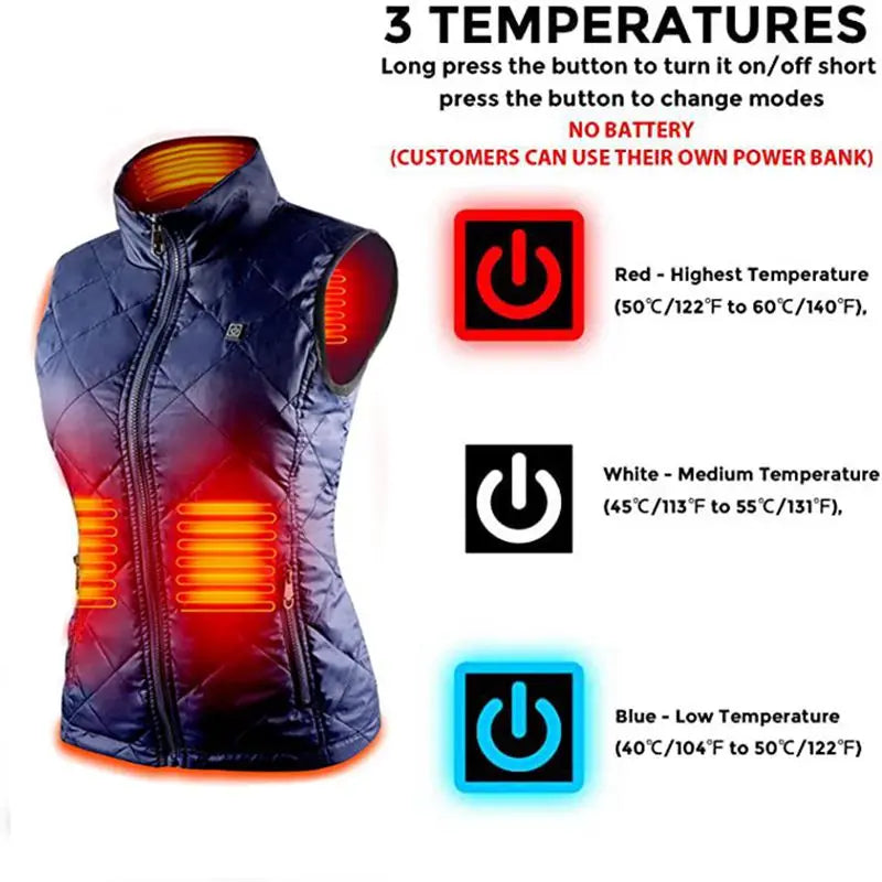 Gilet chauffant pour femmes, gilet en coton automne et hiver, costume chauffant électrique infrarouge USB, veste thermique souple pour femmes, chaude pour l'hiver