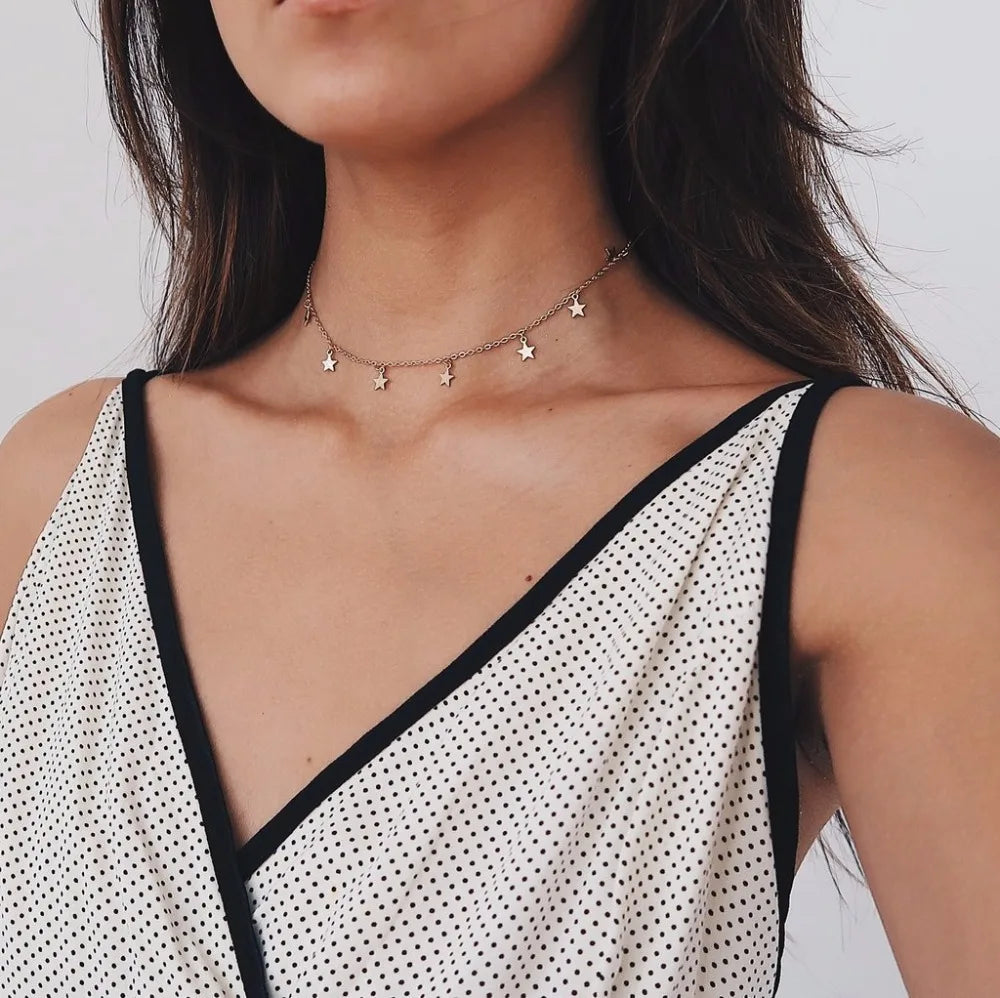 SUMENG Boho Chocker Gold Color Star Pendant Necklace Fashion Female Choker Simple Ladies Pentagon-Star For Women Jewelry Gifts