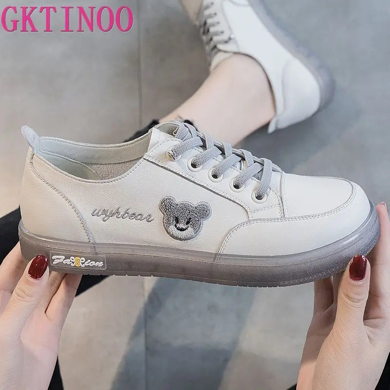 GKTINOO Women Sneakers Big Size 2026 Spring New Genuine Leather Loafers Women Casual Lace-up Women's Nurse Shoes